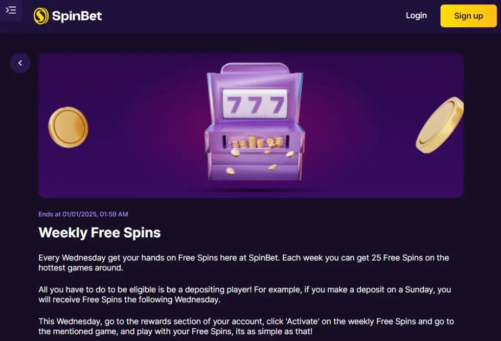 SpinBet Promo with Weekly Free Spins